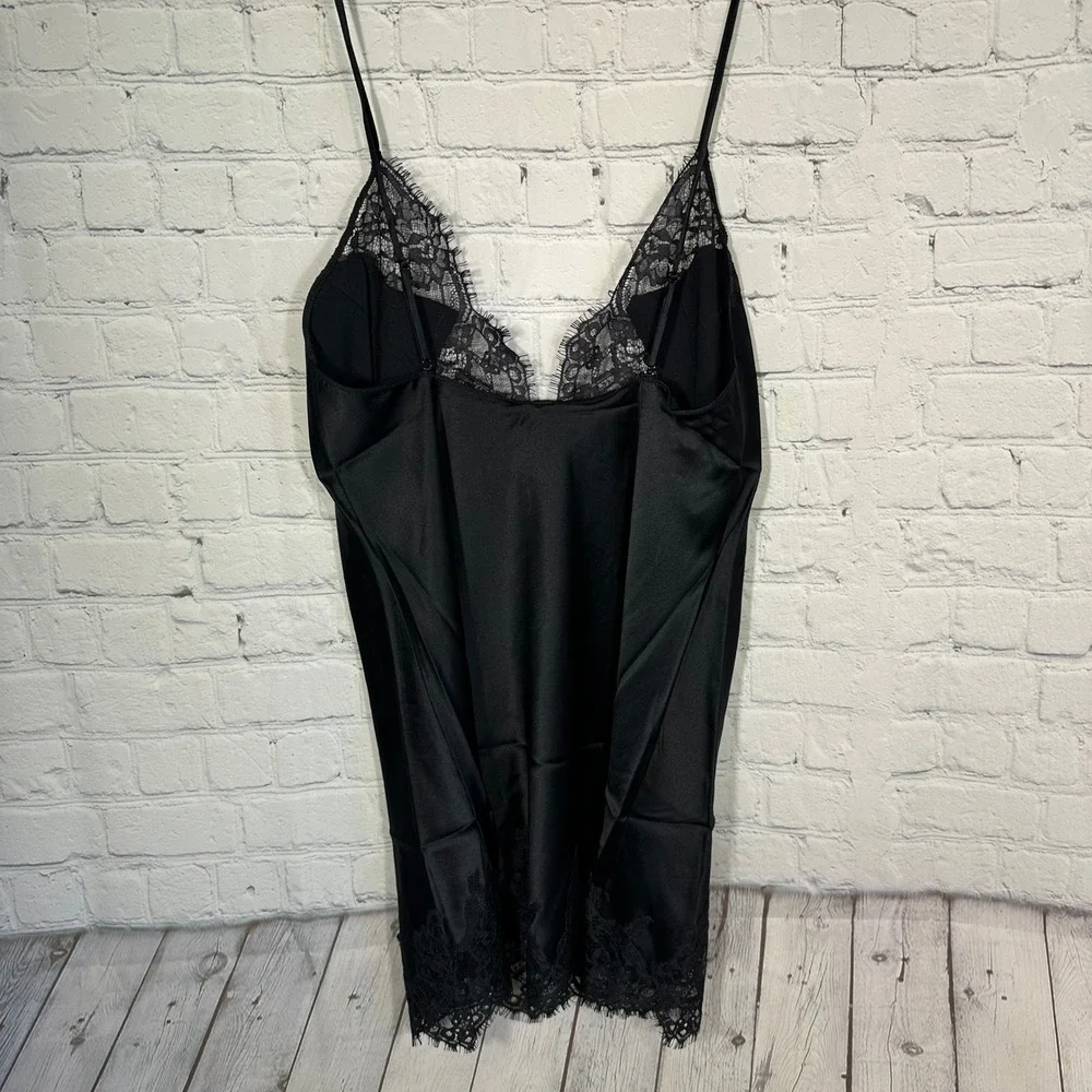 NEW SKIMS Silk Lace Mini Slip Dress Onyx Black LG-SLI-11176W Womens Small NWT